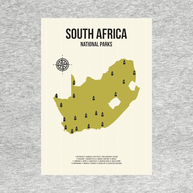 South Africa All National Parks on a Map Travel Poster by jornvanhezik